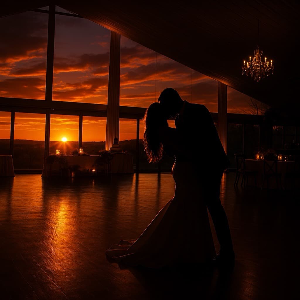 Romantic sunset wedding silhouette