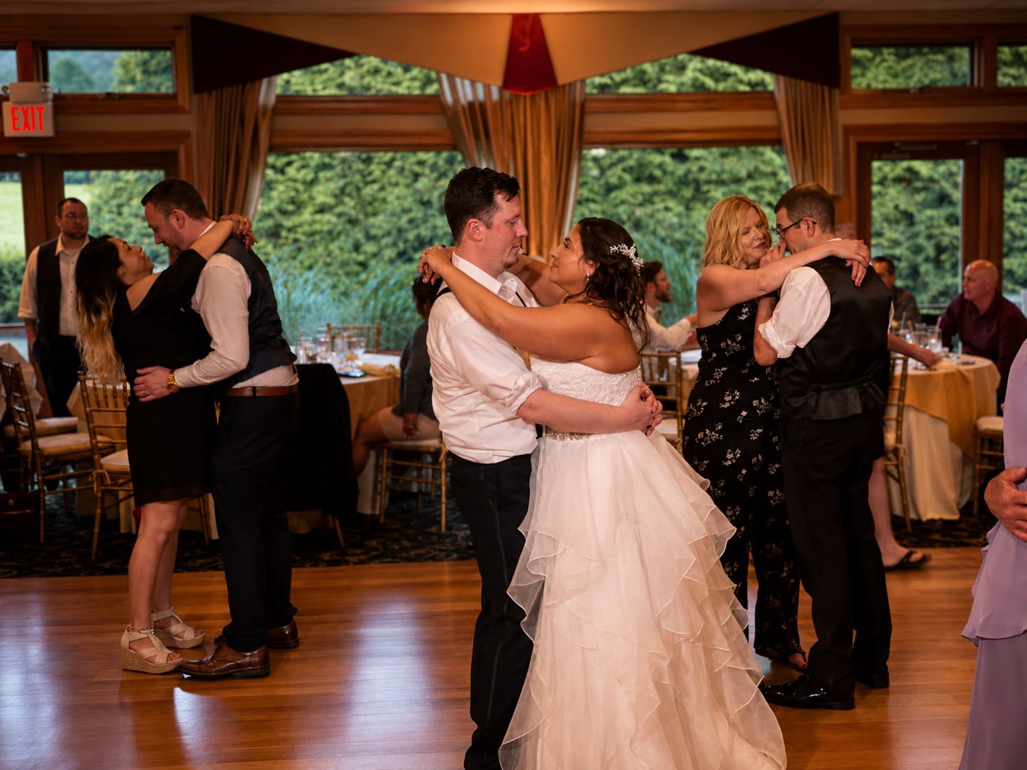 First dance under the soaring wood ceiling at Black Bear Golf Club, Crystal Springs Resort