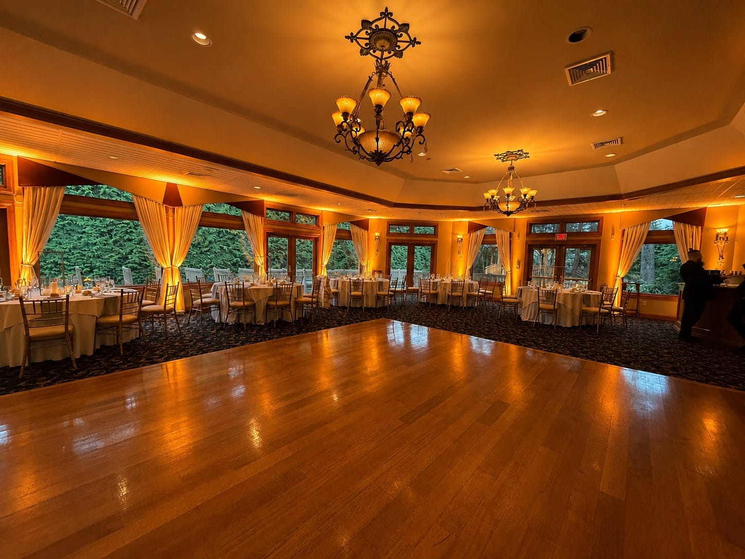 Black Bear Golf Club reception room transformed with Premium Entertainment uplighting