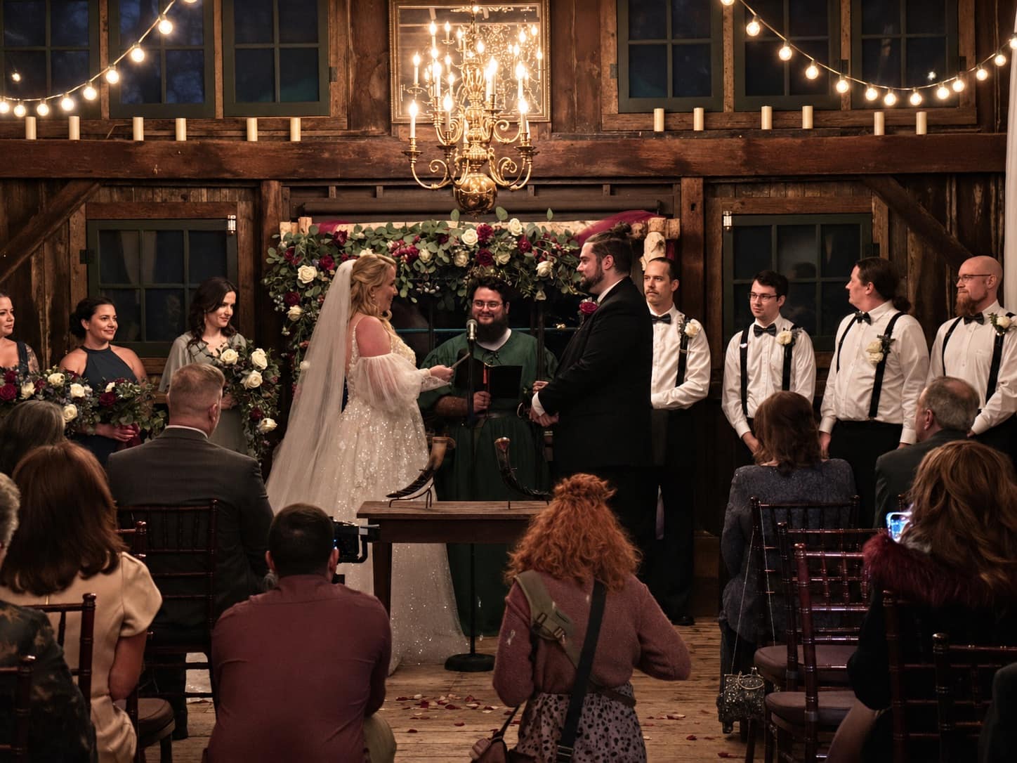 Wedding party group photo at The Loft at Jack's Barn