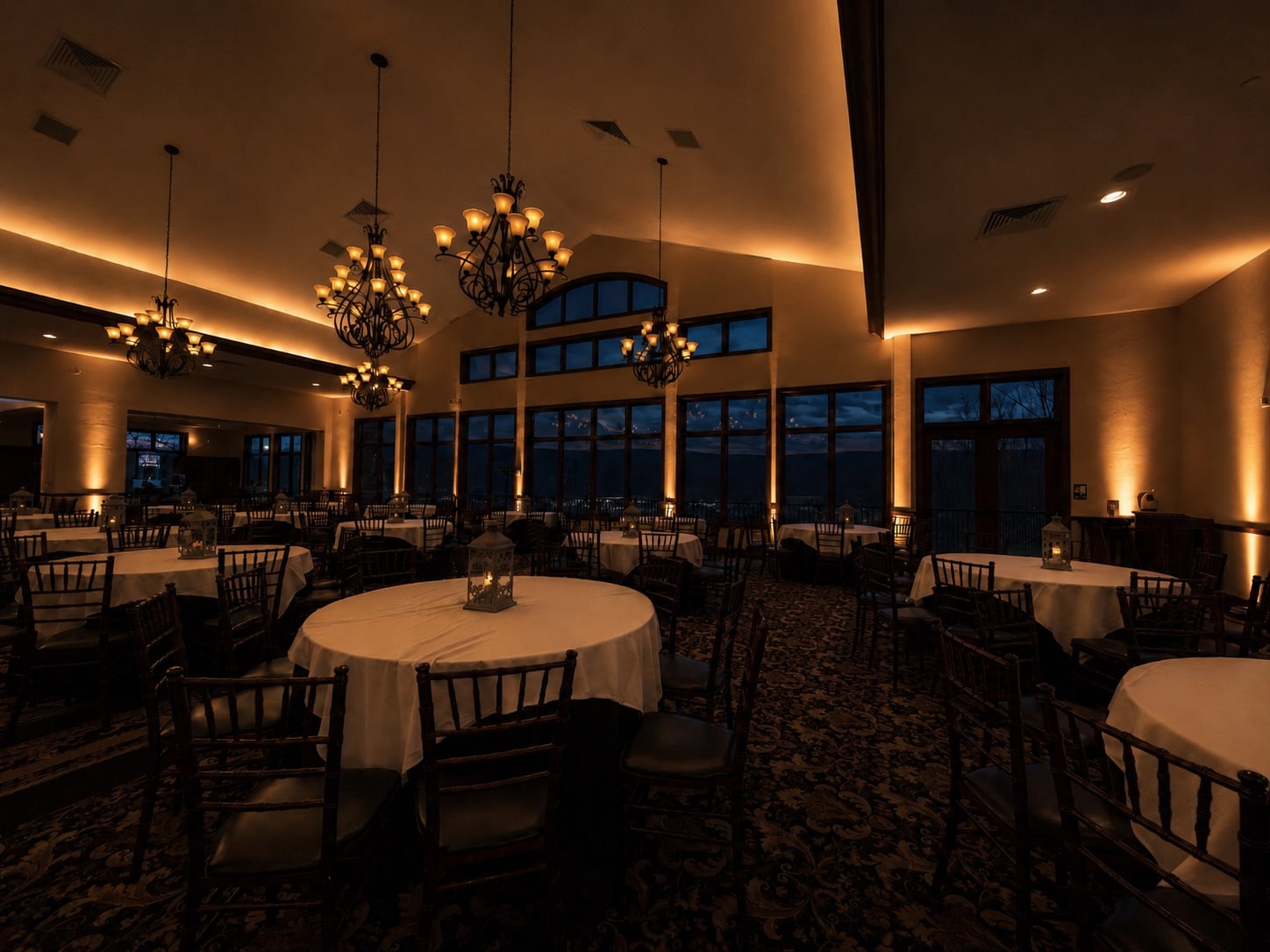 Terraview at Stroudsmoor by Wedgewood Weddings with Premium Entertainment amber uplighting in the evening